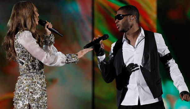 Celine Dion (l) and Usher will perform in a TV special honoring the late Whitney Houston. /AP Photo/Matt Sayles, file