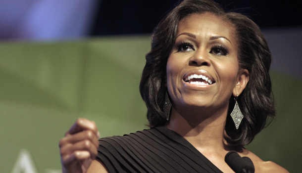 First lady Michelle Obama attended a Seattle fundraiser Tuesday, Oct. 2, 2012, a day before the first presidential debate of the 2012 campaign and the Obamas' 20th wedding anniversary. /AP Photo/Cliff Owen